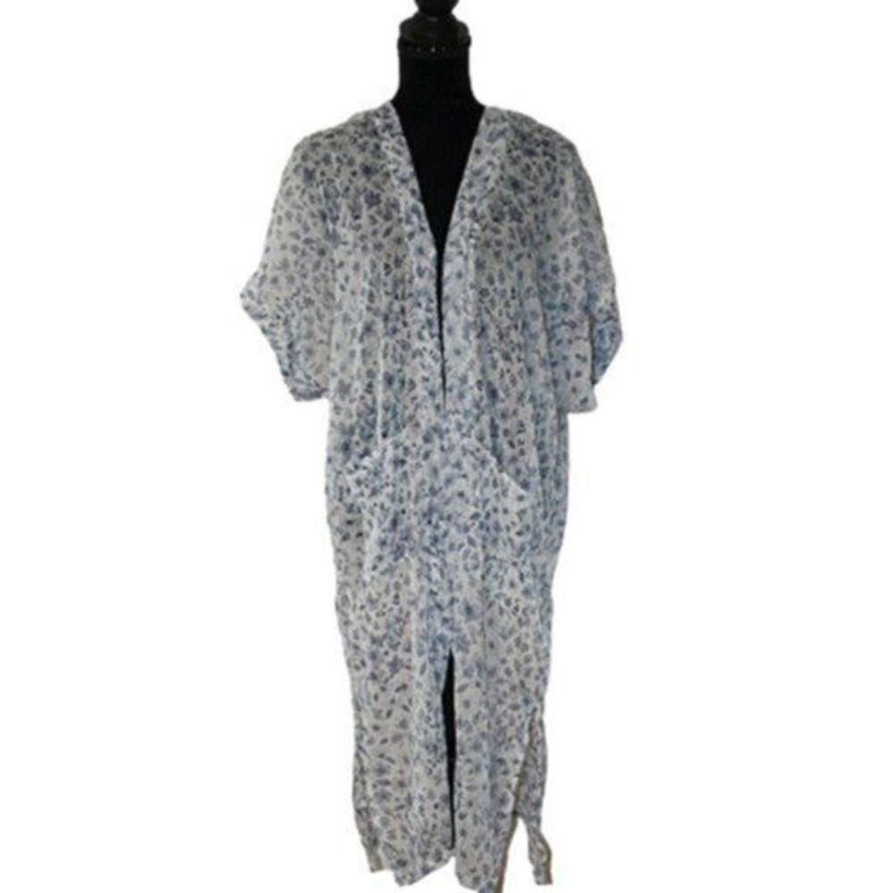 Rachel Zoe Blue Floral Kimono Duster One Size